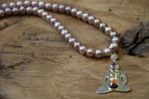 Yangtze Pink Pearl Necklace with Sterling Silver Chakra Pendant
