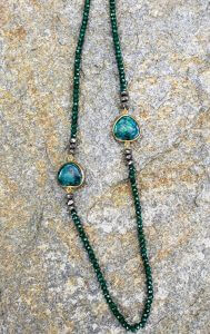 Emerald and Pyrite Necklace with 2 Eliat (King Solomon) Stone Festoons