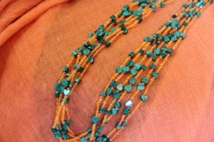 Malachite and Orange Garnet Six-Strand Necklace
