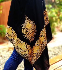 Black Shawl with Gold Floral Border