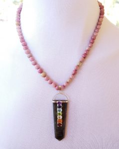 Rhodonite Necklace with Tourmaline Chakra Pendant