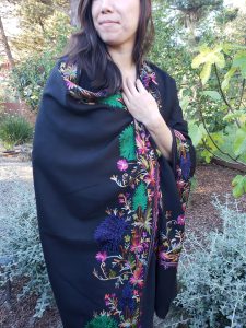 Black Wool Shawl with Embroidery
