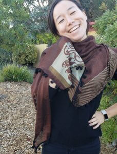 Olive and Brown Scarf with Black Pom Poms