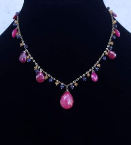 Ruby, Sapphire and Yellow Topaz 14K Gold Necklace