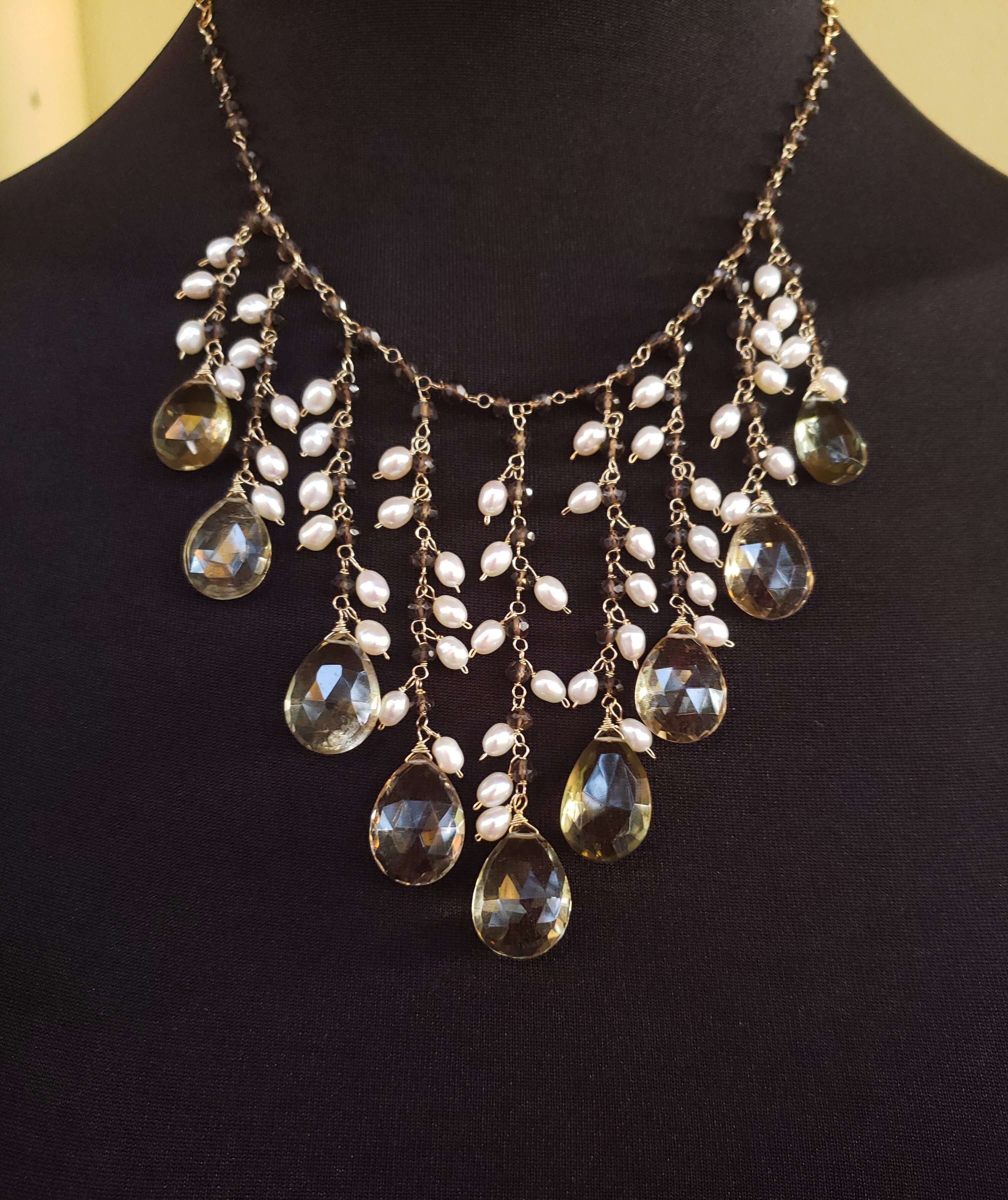 Imperial Smoky Topaz and Pearl Necklace