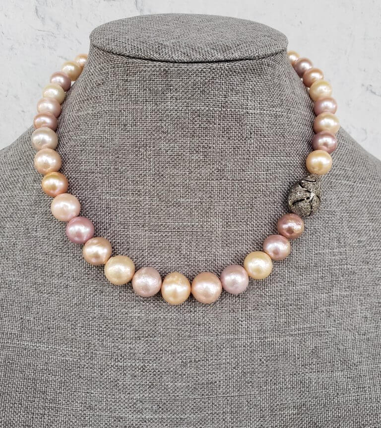 Pearl Necklace with Pavé Diamond Bauble
