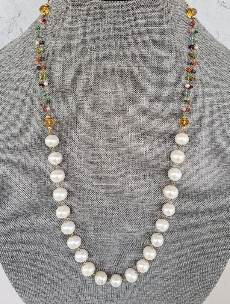 Pearl Necklace with Semiprecious Gemstones
