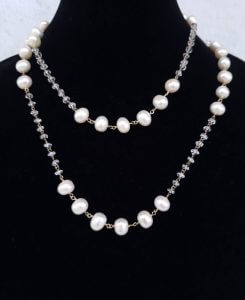 Polynesian Pearl and Herkimer Diamond Necklace