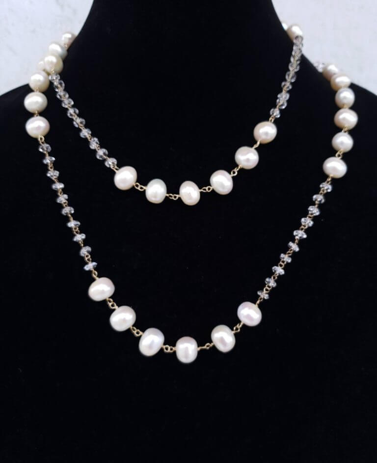 Polynesian Pearl and Herkimer Diamond Necklace