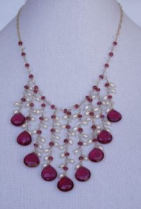 Rubelite, Ruby and Herkimer Diamond Necklace