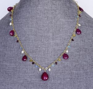 Ruby, Pearl, Aquamarine and Citrine Necklace