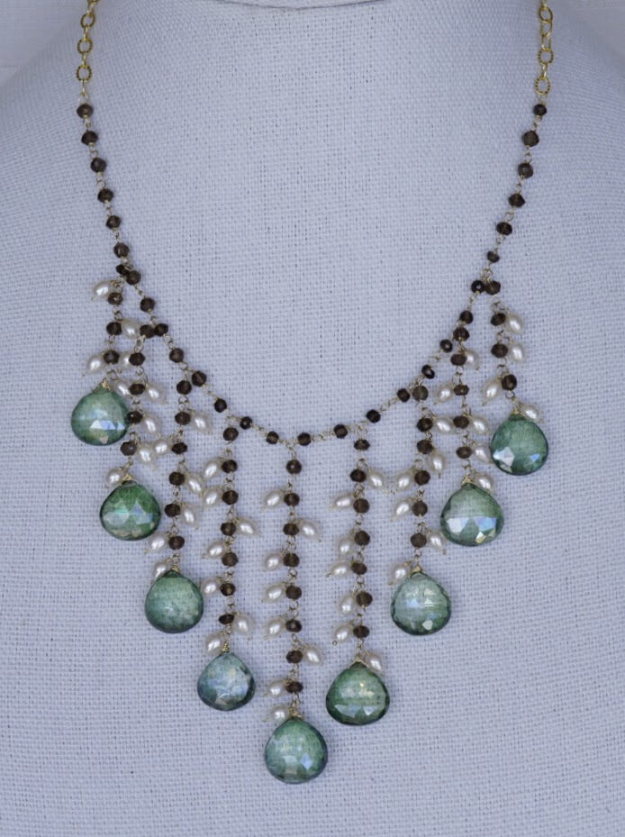 Green Amethyst, Smoky Quartz and Pearl Necklace
