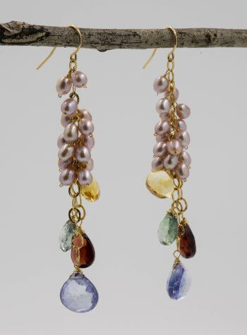 Pearl Cluster Earrings with Faceted Gems