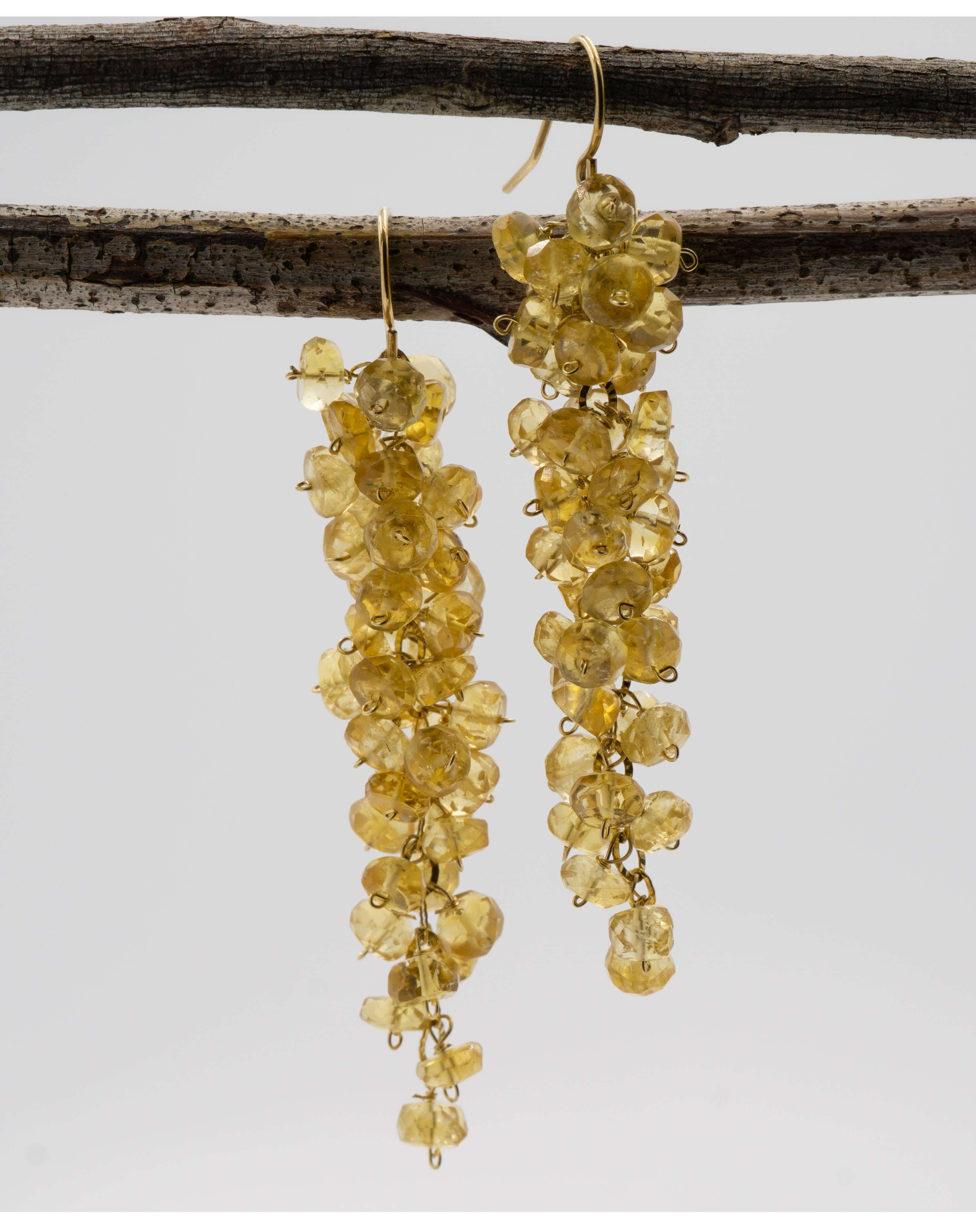 Citrine Grape Cluster Earrings on display
