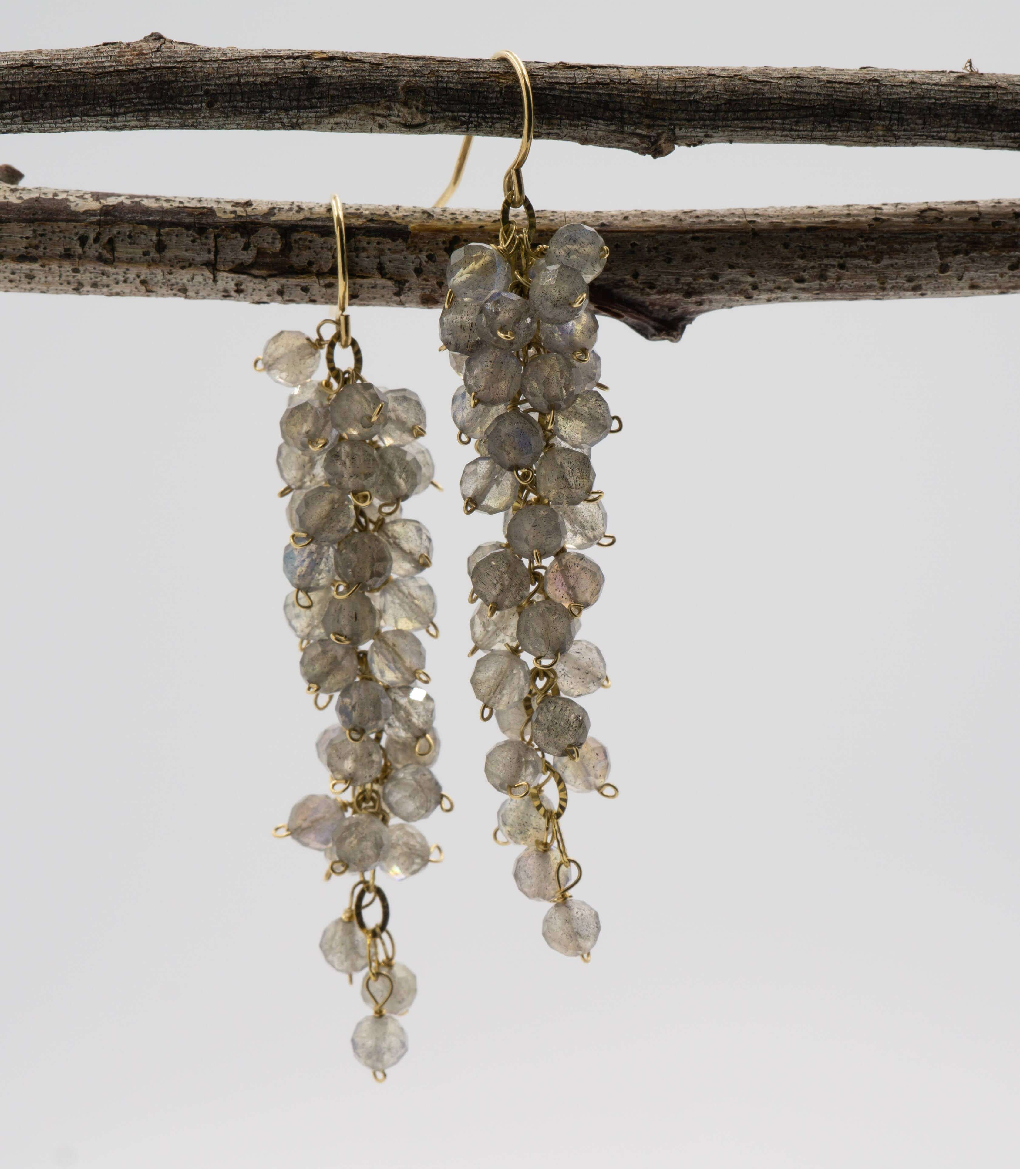 Labradorite Grape Cluster Earrings on display