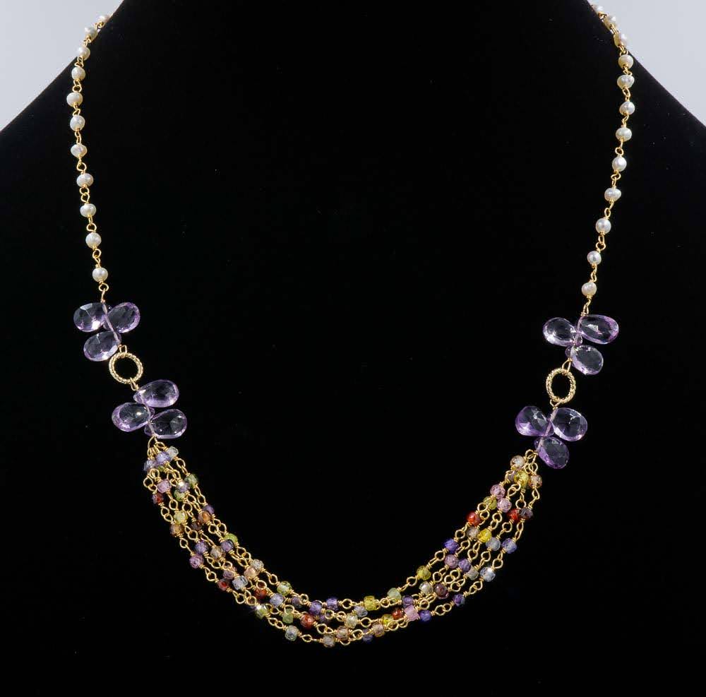 Pearl, Pink Amethyst and Gemstone necklace