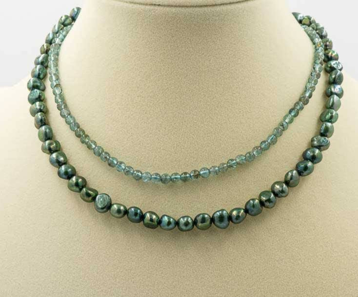 Apatite and Green Pearl Necklace