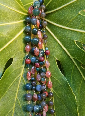 Sandalwood, Sunstone, Jade, Jasper, Agate, and Labradorite Knotted Vermeil Necklace