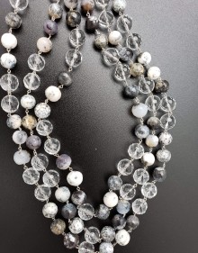 Three-Strand Dendrite Opal and Clear Quartz Necklace