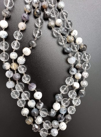 Three-Strand Dendrite Opal and Clear Quartz Necklace