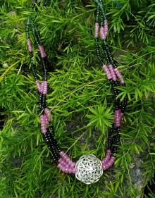 Green Tourmaline and Pink Sapphire 3-Strand Necklace with Sterling Silver Festoon