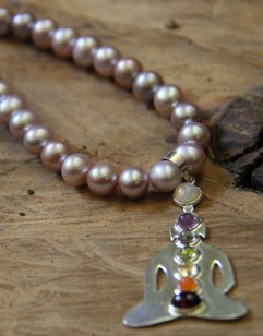 Yangtze Pink Pearl Necklace with Sterling Silver Chakra Pendant