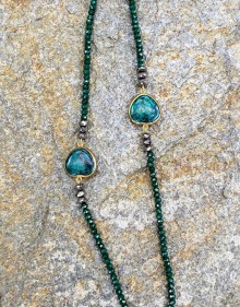 Emerald and Pyrite Necklace with 2 Eliat (King Solomon) Stone Festoons