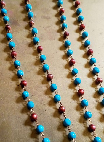 Two-strand knotted Turquoise and Pearl Necklace