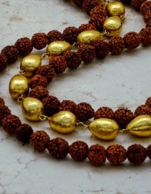 Rudraksha and Gold Foil Bead Necklace