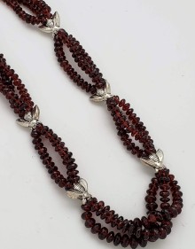 Faceted Garnet and Pewter Bees Necklace