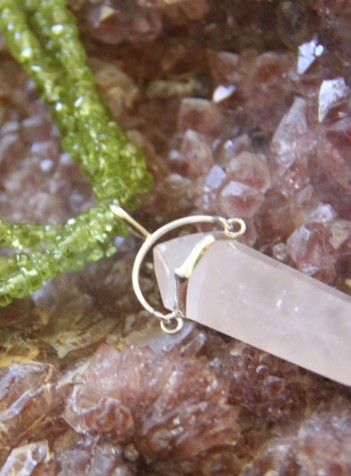 Peridot 3-Strand Necklace with Rose Quartz and Sterling Silver Pendant