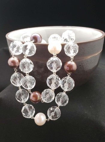 Clear Quartz and Brown and White Pearl Necklace