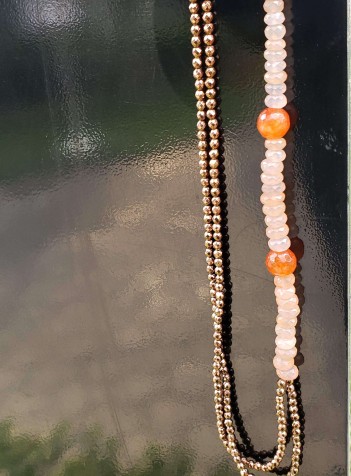 Two-strand Chalcedony, Copper Hematite and Carnelian Necklace