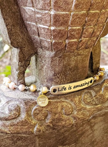 Pearl Necklace with “Life is Amazing” Bar