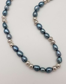 Blue-Gray Pearl and Sterling Silver Necklace