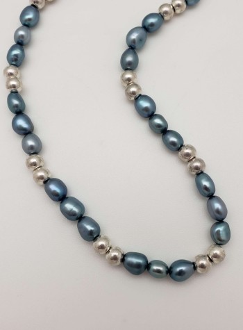 Blue-Gray Pearl and Sterling Silver Necklace