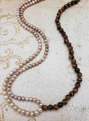 Tiger Eye and Pearl Necklace