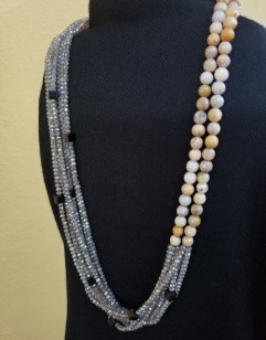Two-strand Picture Jasper and Nine-Strand Silverite Labradorite and Obsidian Necklace