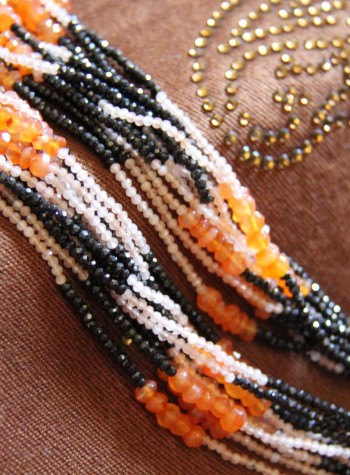 Black Spinel, Citrine and Carnelian 11-Strand Necklace