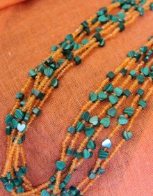 Malachite and Orange Garnet Six-Strand Necklace