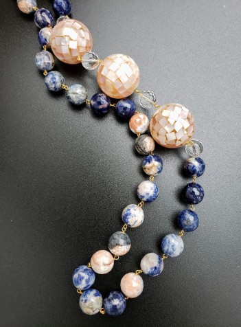 Sodalite, Clear Quartz and Abalone Necklace