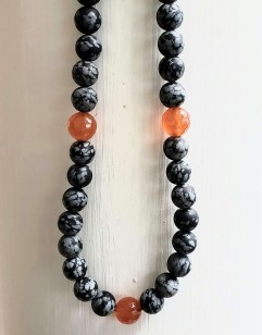 Snowflake Obsidian and Carnelian Necklace
