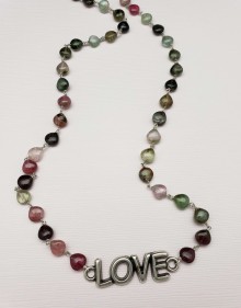 Green and Pink Tourmaline Necklace with Love Festoon