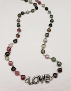 Green and Pink Tourmaline Necklace with Love Festoon