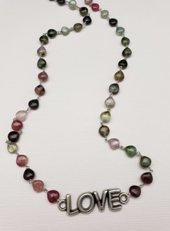 Green and Pink Tourmaline Necklace with Love Festoon