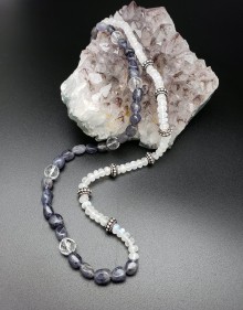 Sodalite, Rainbow Moonstone and Clear Quartz Necklace