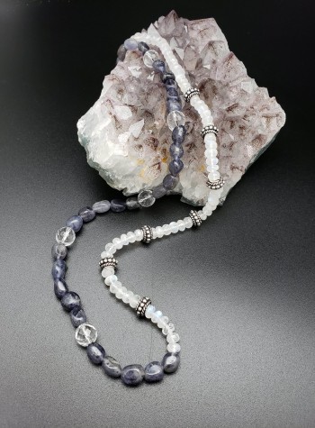 Sodalite, Rainbow Moonstone and Clear Quartz Necklace
