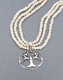 Three-strand Pearl Necklace with Sterling Silver Tree of Life Pendant