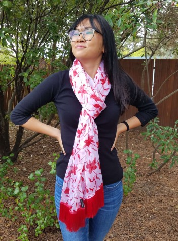 Red Flowers on White, Red Fringe