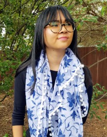 Blue Flowers on White, White Pom Poms